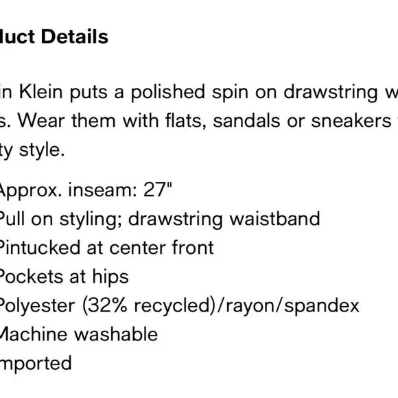 Calvin Klein Ankle Length Drawstring Pants SZ M - Picture 2 of 5